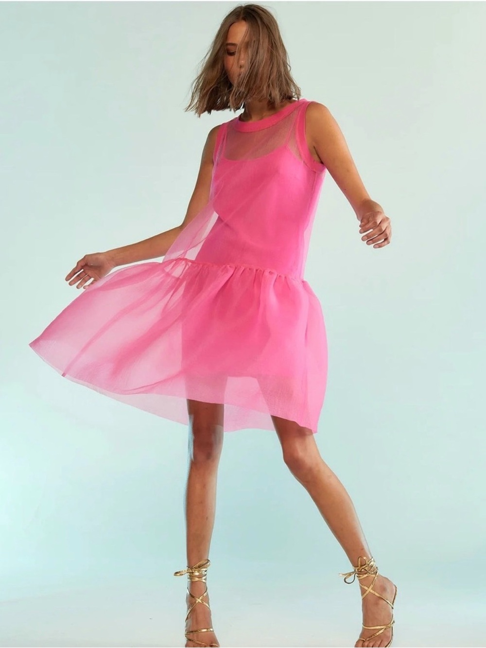 Cynthia Rowley Bright Pink Sleeveless Sheer Overlay Mini